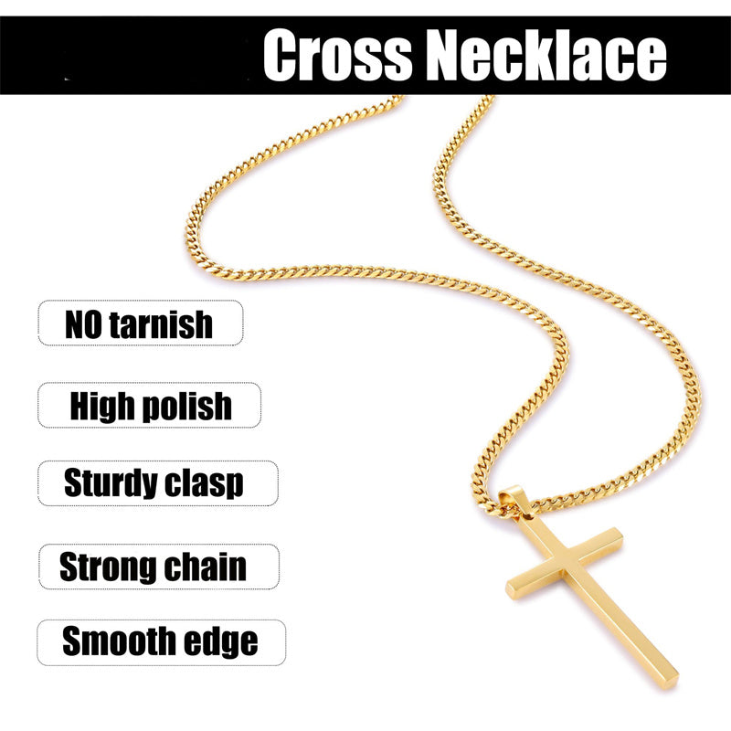 Sterling Silver Cross Pendant Necklace with 3.0mm Stainless Steel Cuban Chain