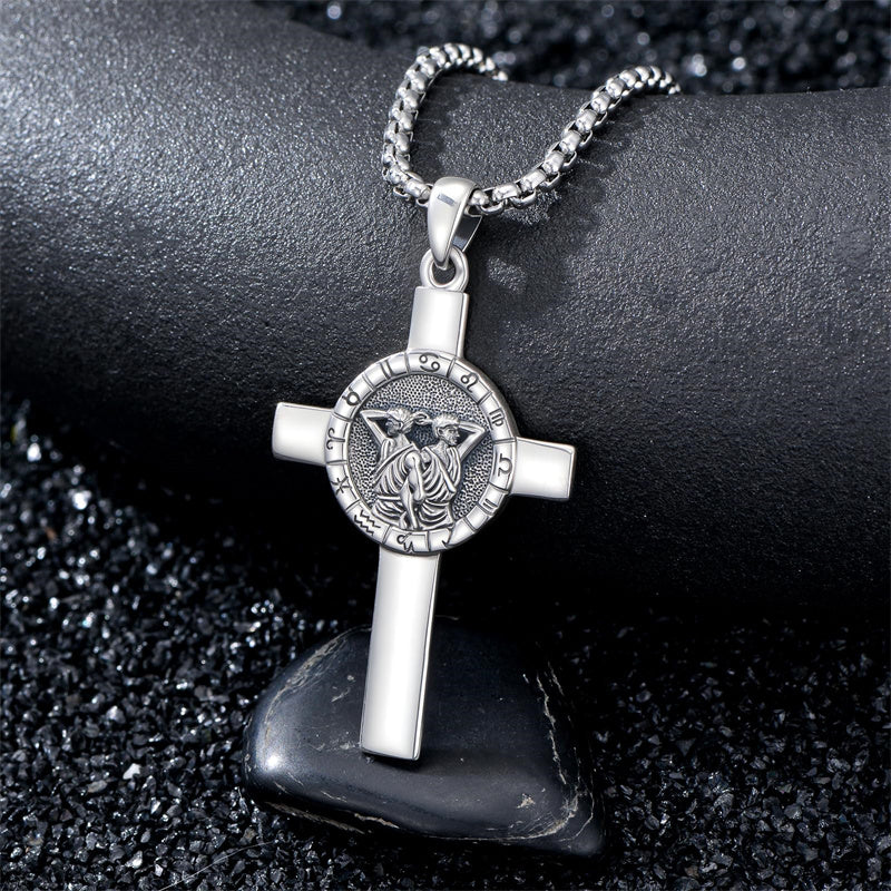 Sterling Silver 12 Constellation Cross Pendant Necklace