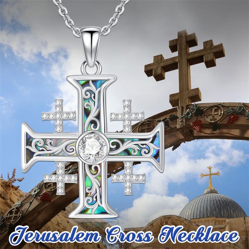 Sterling Silver Jerusalem Cross Pendant Necklace for Men