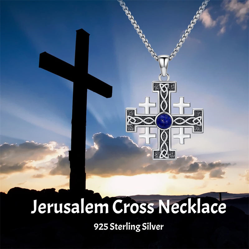 Sterling Silver Jerusalem Cross Pendant Necklace for Men