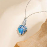 Sterling Silver Crystal Heart Tree of Life Urn Necklace for Ashes
