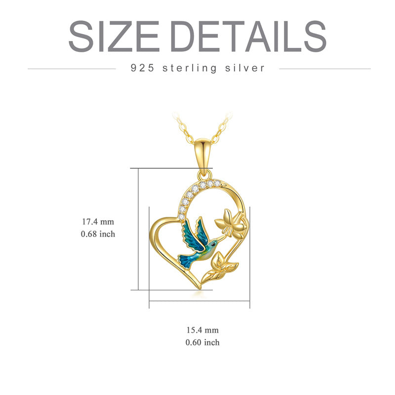 14K Gold Hummingbird Heart Pendant Necklace