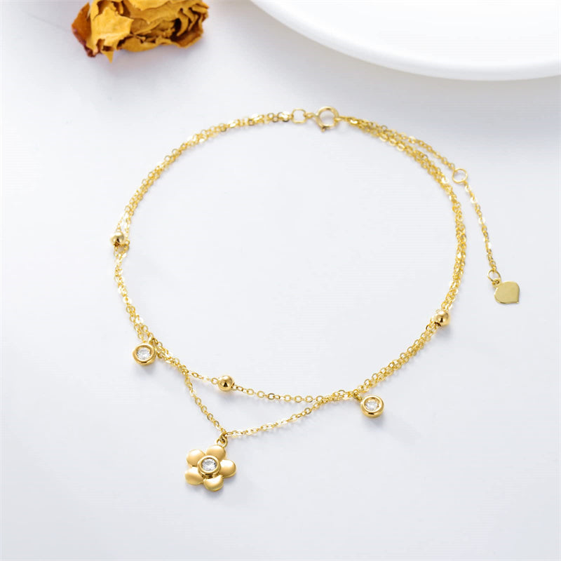 14K Gold Flower Layered Anklet
