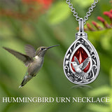 Sterling Silver Personalized Red Cubic Zirconia Butterfly Hummingbird Urn Necklace for Ashes