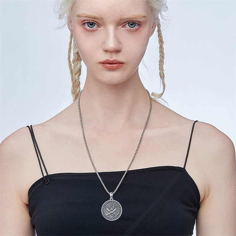 Sterling Silver Islamic Allah Religious Pendant Necklace