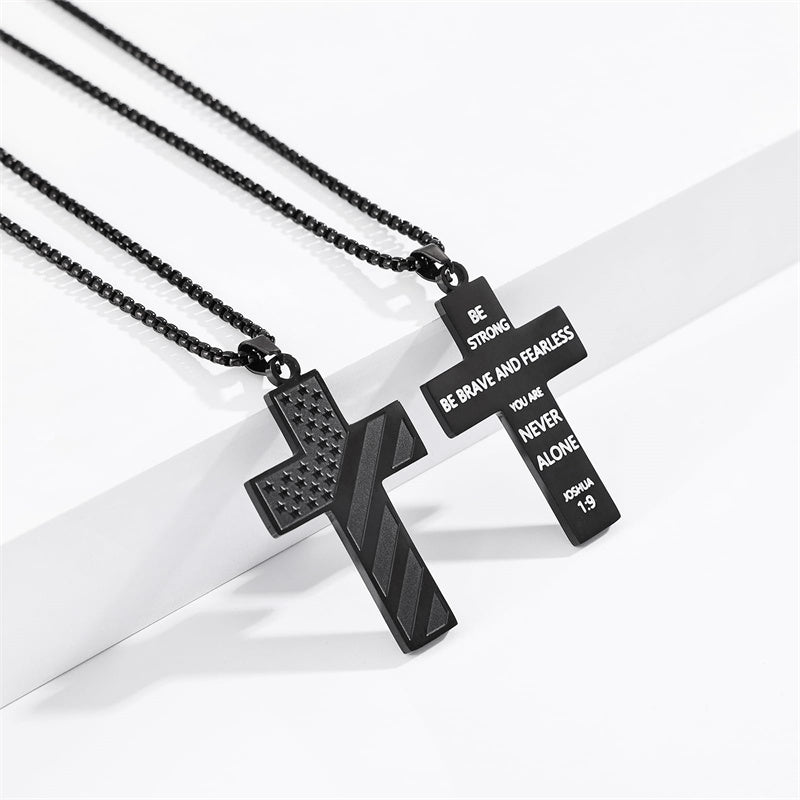 Stainless Steel Inspirational Bible Verse American Flag Cross Pendant Necklace