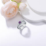 Sterling Silver Round Amethyst  Leaf Engagement Rings Set for Women