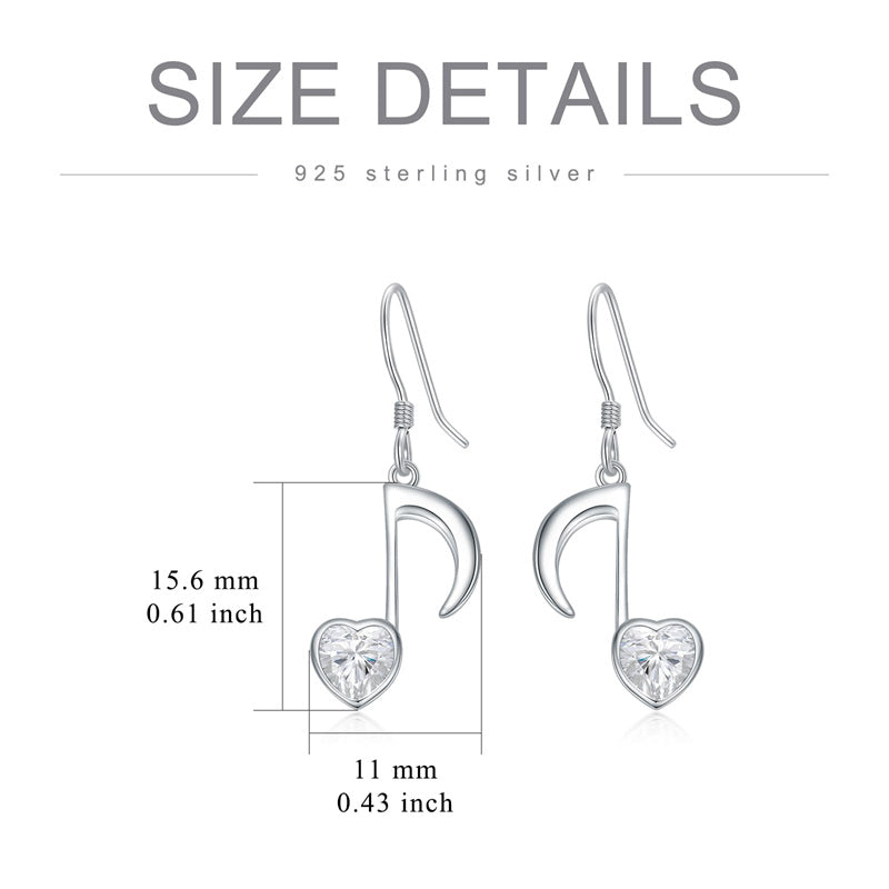 Sterling Silver  Music Note Dangle Earrings