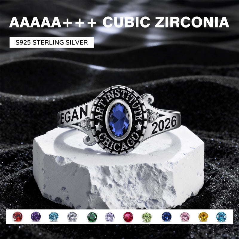Sterling Silver Personalized Engraved Class Ring Graduation Ring