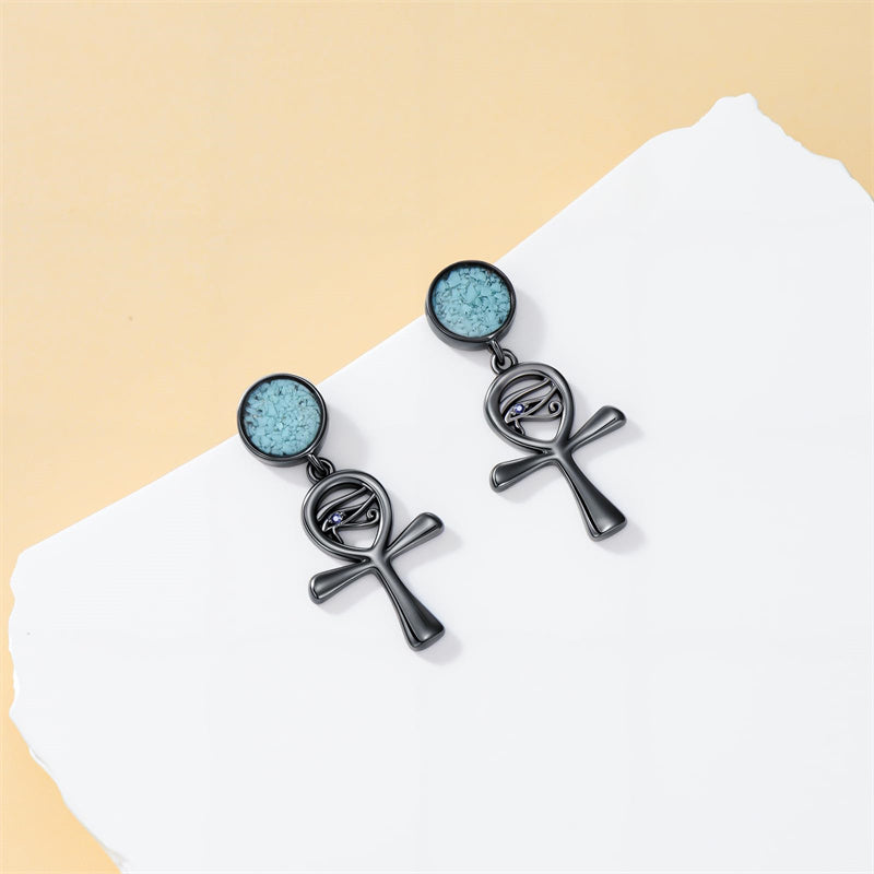 Sterling Silver Medieval Sword Dangle Cross Knives  Ankh Drop Earrings