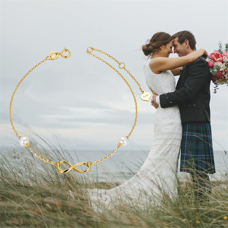 14k Gold Pearl Love Knot Infinity Bracelet