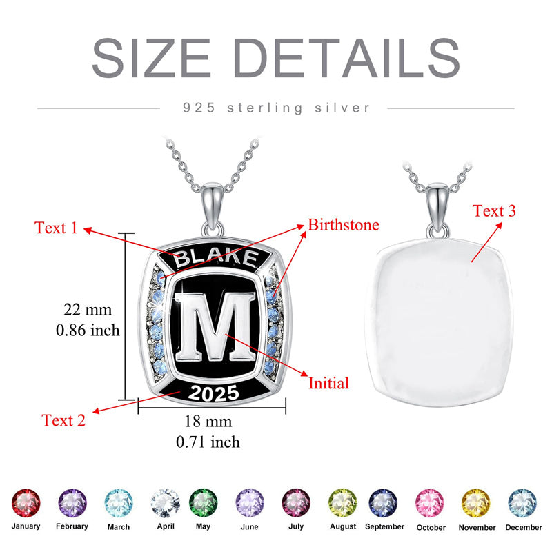 Sterling Silver Personalized Initial High School College University Pendant Necklace Graduation Gift