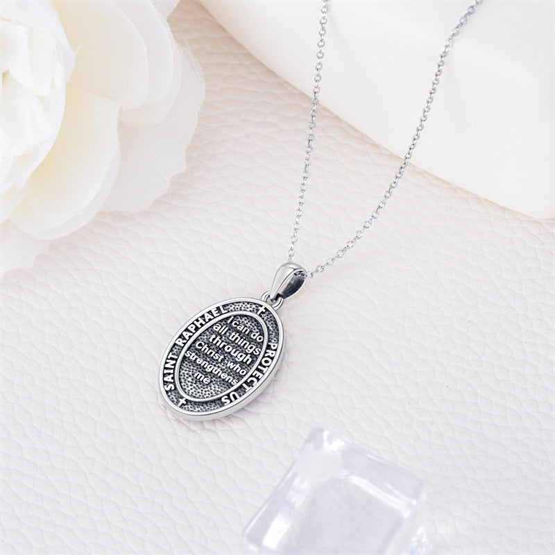 Sterling Silver St Anthony Francis Joseph Peregrine Raphael Sebastian Medal  Protection Pendant Necklace