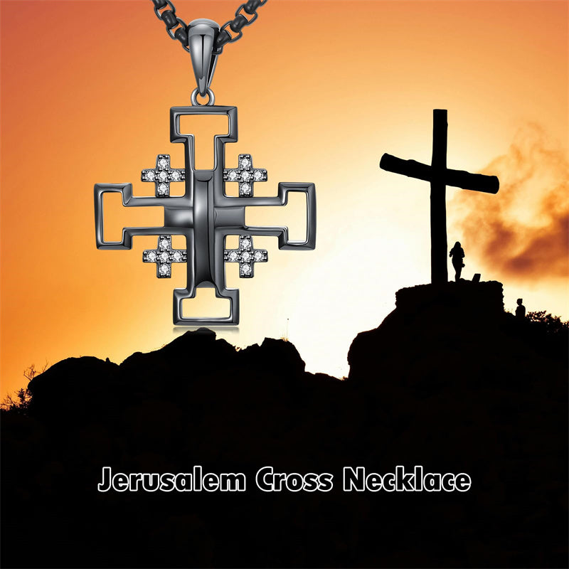 Sterling Silver Jerusalem Cross Pendant Necklace for Men