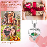 10K 14K 18K Gold Personalized 2 Birthstone Engravd Heart Pendant Necklace