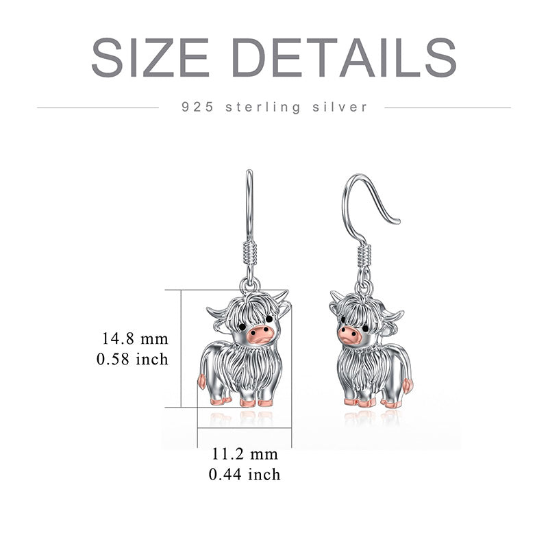 Sterling Silver Highland Cow Dangle Earring