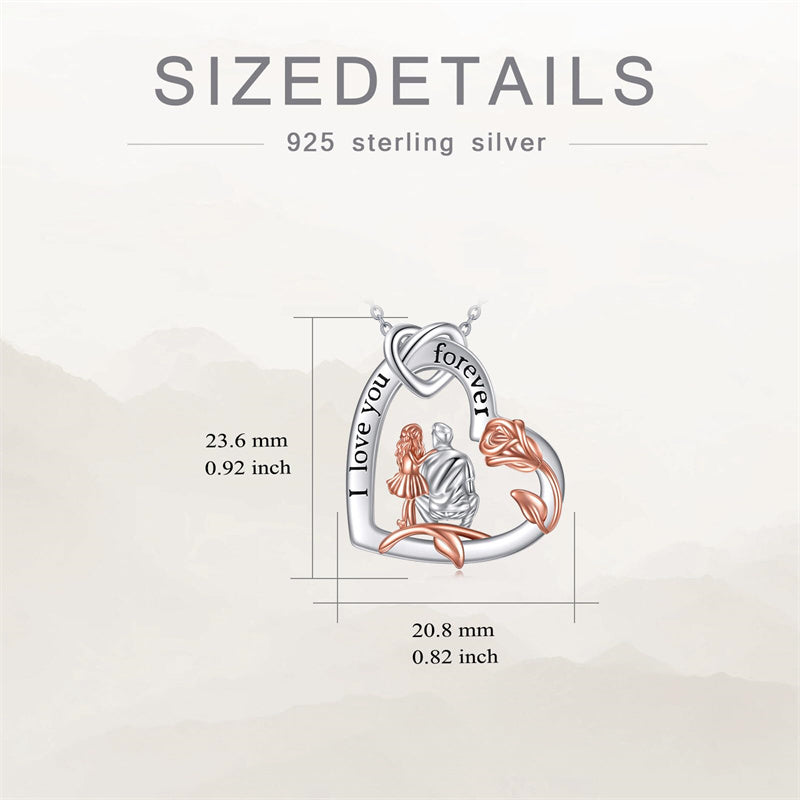 Sterling Silver Heart Father Daughter Pendant Necklace for Daughter