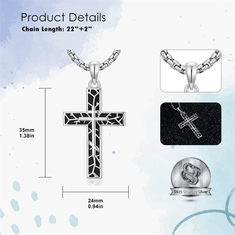 Sterling Silver Cross Christian Pendant Necklace for Men