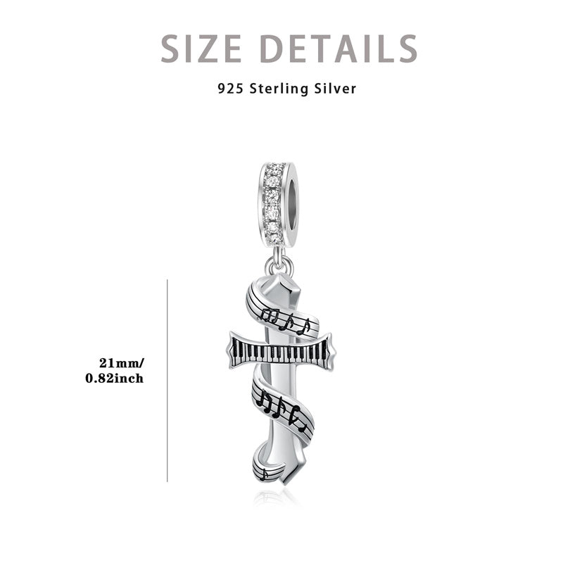Sterling Silver Cubic Zirconia Music Charm Bead