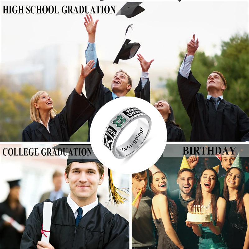 Sterling Silver Personalized Birthstone Engraved Pattern Class Band Ring For Men