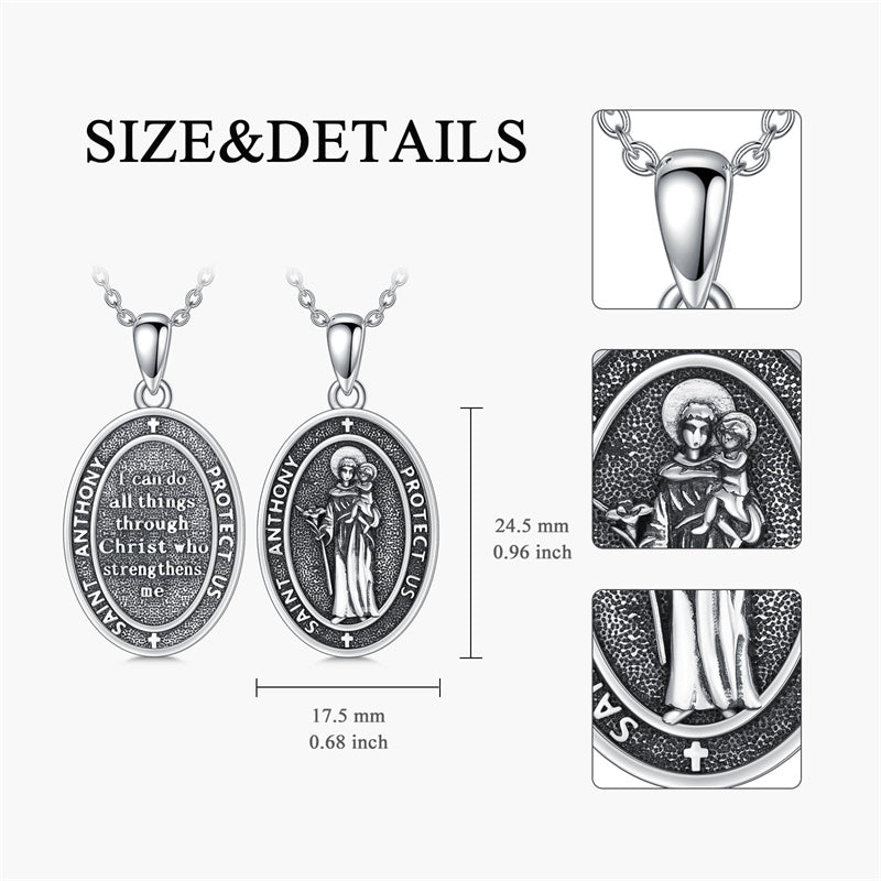 Sterling Silver St Anthony Francis Joseph Peregrine Raphael Sebastian Medal  Protection Pendant Necklace
