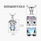 Sterling Silver  Moonstone Colored Cubic Zirconia Highland Cow Pendant Necklace
