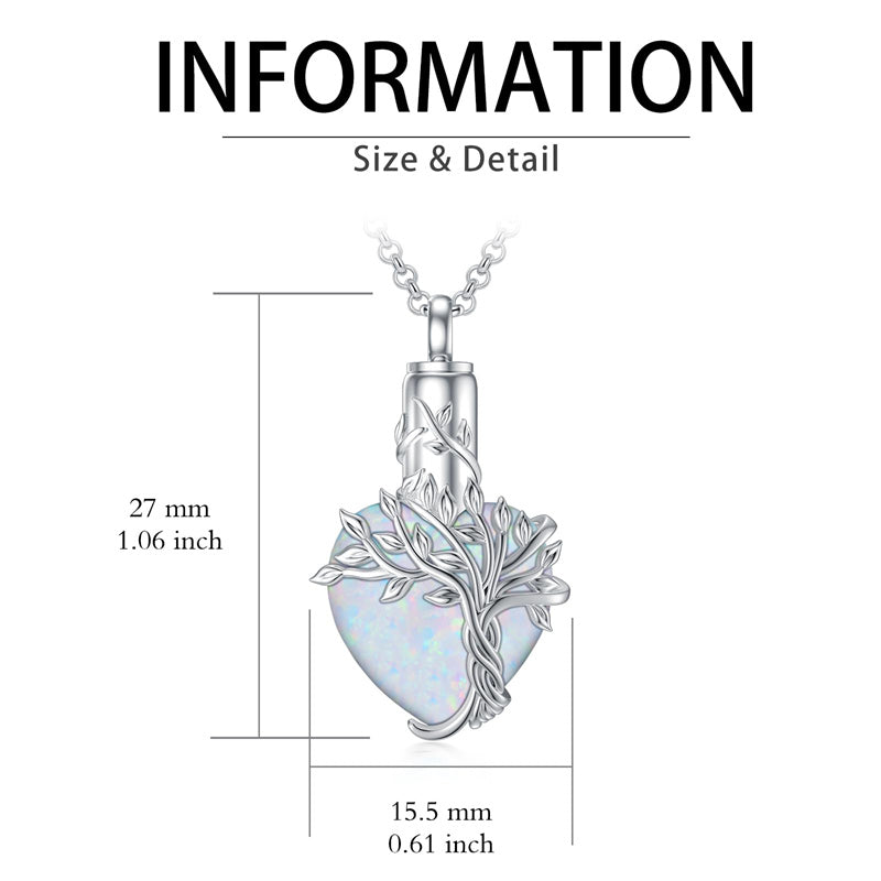 Sterling Silver Crystal Heart Tree of Life Urn Necklace for Ashes