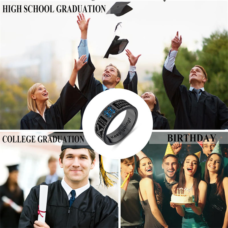 Sterling Silver Personalized Birthstone Engraved Pattern Class Band Ring For Men