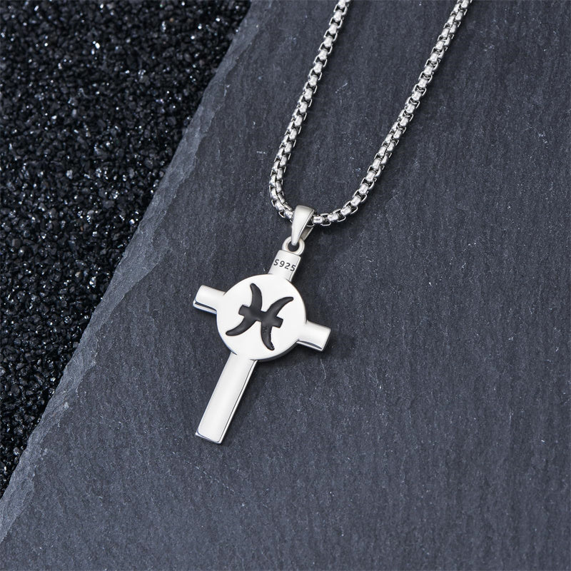 Sterling Silver 12 Constellation Cross Pendant Necklace