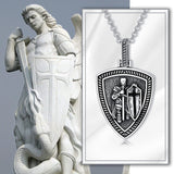 Sterling Silver Knights Templar & Cross Shield Pendant Necklace for Men