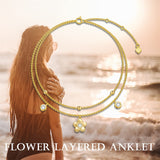 14K Gold Flower Layered Anklet