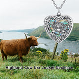 Sterling Silver Heart Abalone Shell Personalized Highland Cow Urn Necklace for Ashes