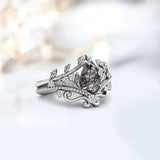 Sterling Silver 10K 14K 18K Personalized Engraved 2CT Natural Black Rutilated Quartz Engagement Ring Set