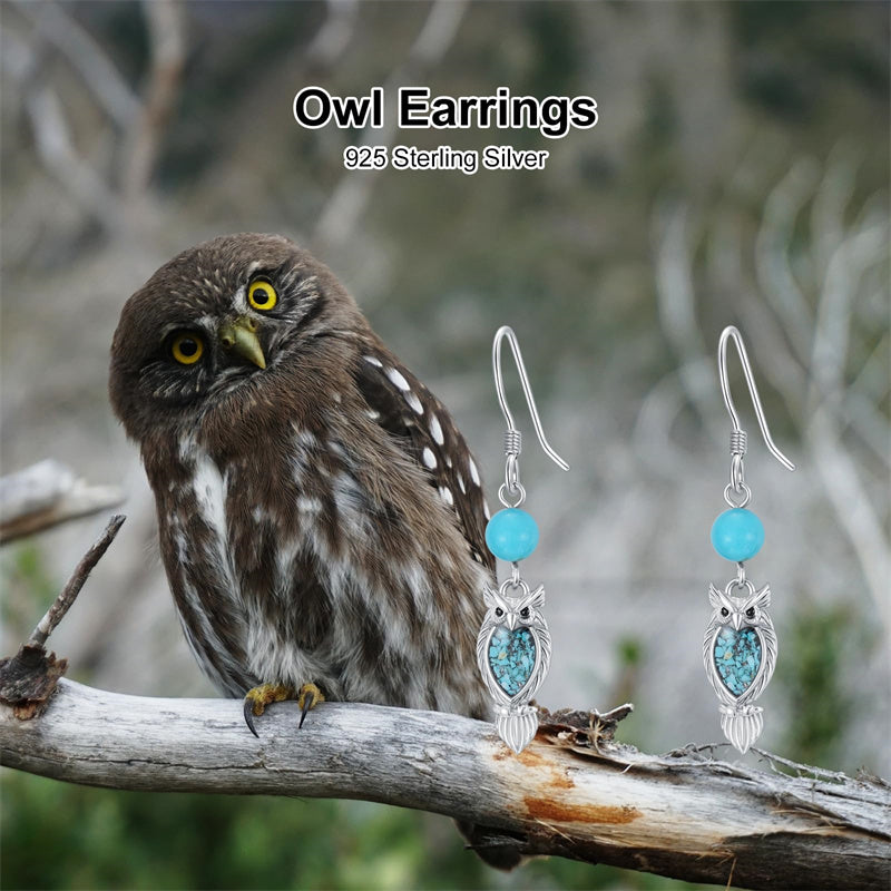Sterling Silver Turquoise Owl Dragonfly Butterfly Hummingbird Dangle Earrings