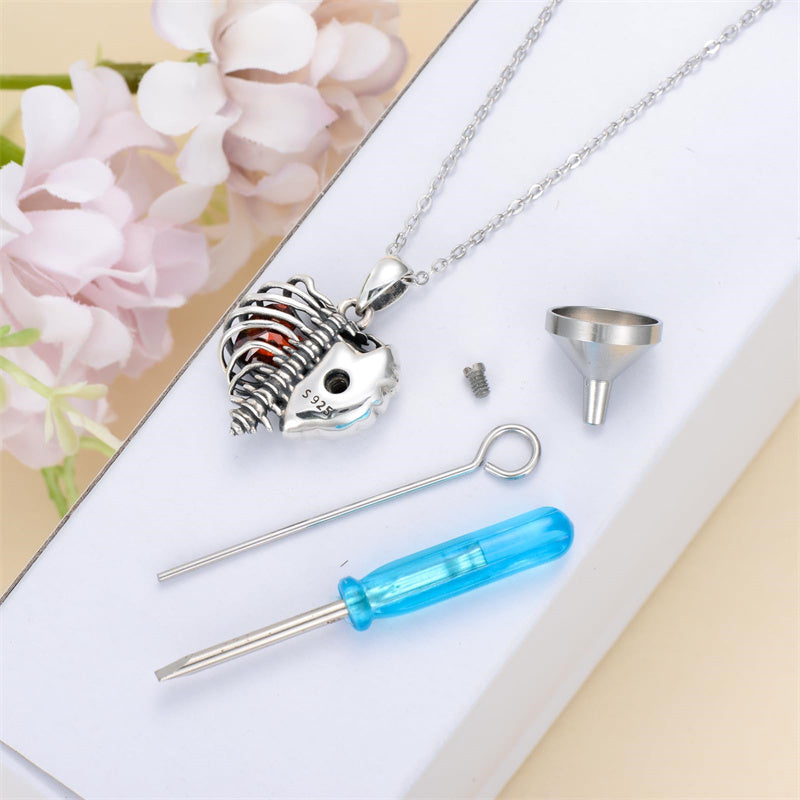 Sterling Silver Heart Birthstone Skeleton Urn Necklaces for Ashes