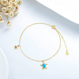 14K Gold Sea Turtle Single Layer Anklet