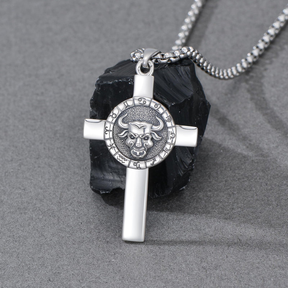 Sterling Silver 12 Constellation Cross Pendant Necklace