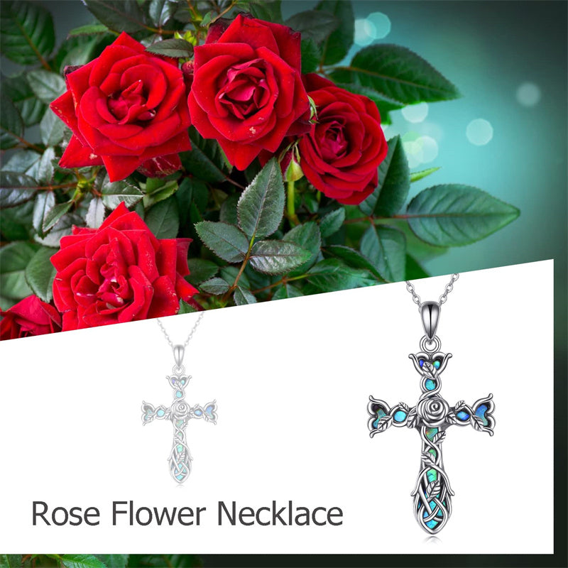 Sterling Silver Abalone Shell Turquoise Origami Cross Pendant Necklace