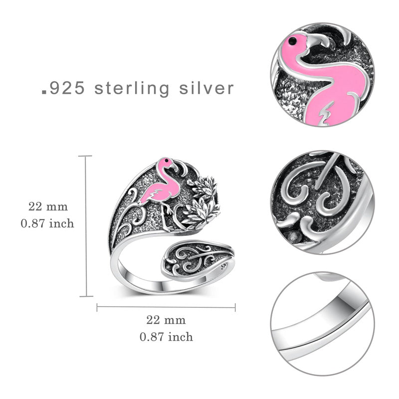 Sterling Silver Hummingbird Butterfly Bee Red Cardinal Pink Flamingo Adjustable Spoon Ring