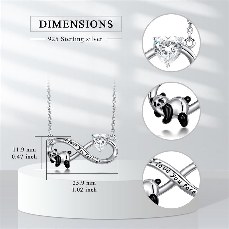Sterling Silver Birthstone Infinity Panda Pendant Necklace Engraved with I Love Forever