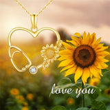 14K Gold Heart-Shaped Stethoscope Pendant Necklace