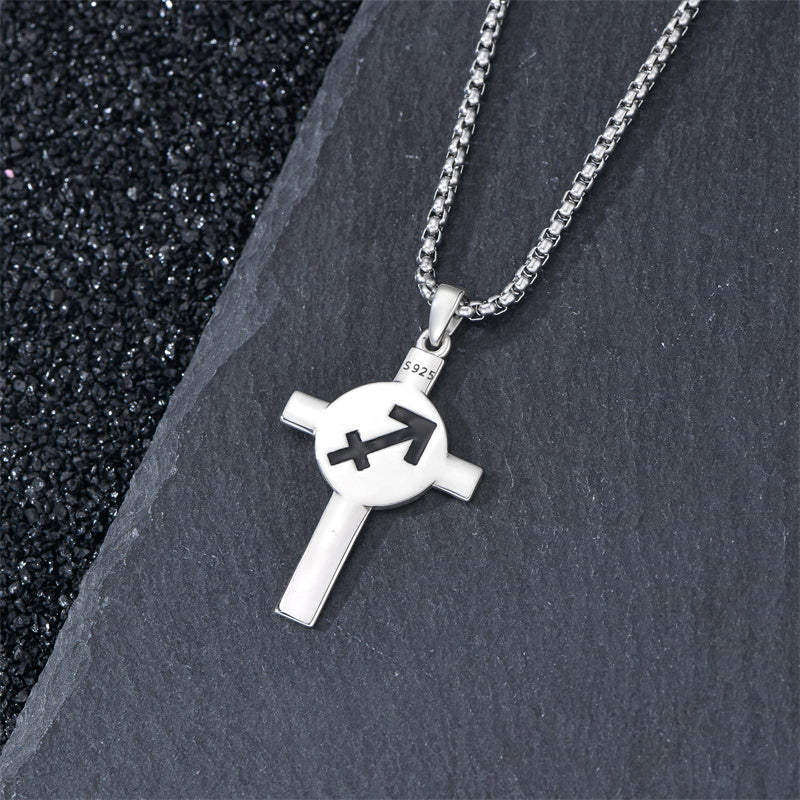 Sterling Silver 12 Constellation Cross Pendant Necklace