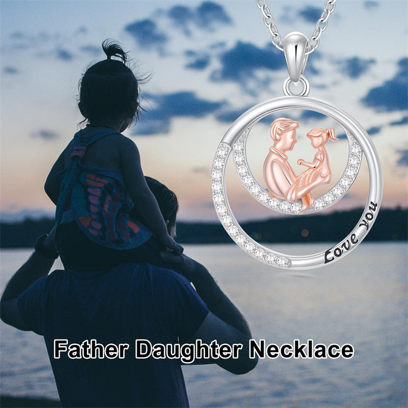 Sterling Silver Father-Daughter Pendant Necklace Engraved with Love You