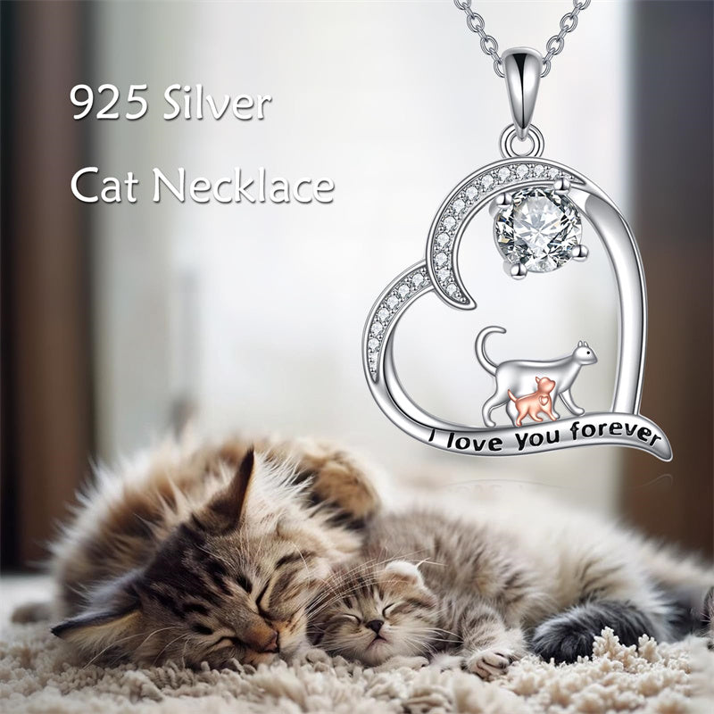Sterling Silver Cat Pendant Necklace Engraved with I Love You Forever