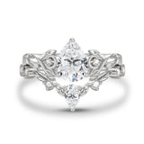 Sterling Silver 10K 14K 18K Gold Pear Cut Gemstone Leaf  Engagement Ring Set