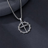 Sterling Silver Crown of Thorns Crucifix Cross Pendant Necklace for Men