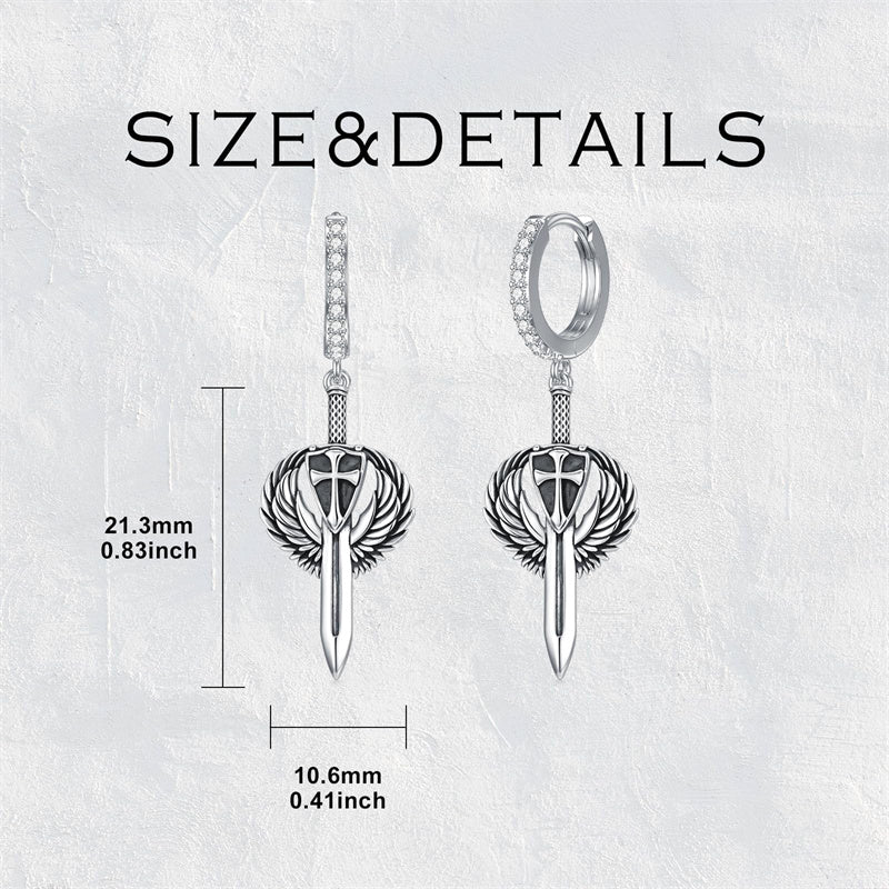 Sterling Silver Sword Hoop Earrings