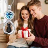 Sterling Silver Birthstone Infinity Black Cat Pendant  Necklace
