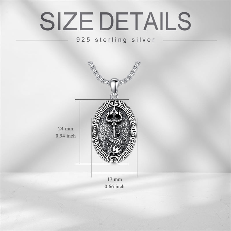 Sterling Silver  Poseidon Trident  Pendant Necklace for Men