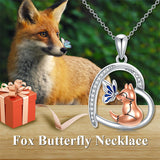 Sterling Silver Fox & Butterfly Pendant Necklace